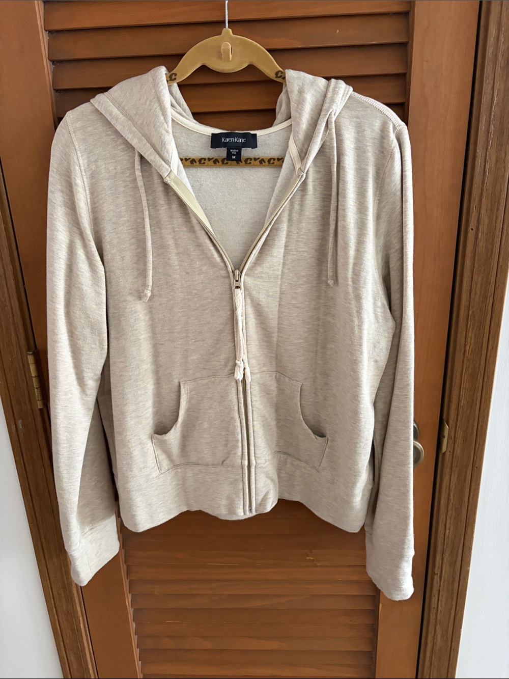 Karen Kane Beige Zip-Up Hoodie with Hood